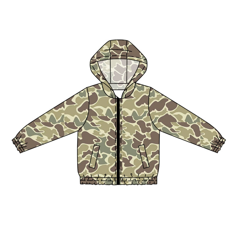 Preorder (moq 5)Baby Boys Long Sleeves Khaki Brown Camo Zipper Pockets Hoodies Cardigan Jackets Top
