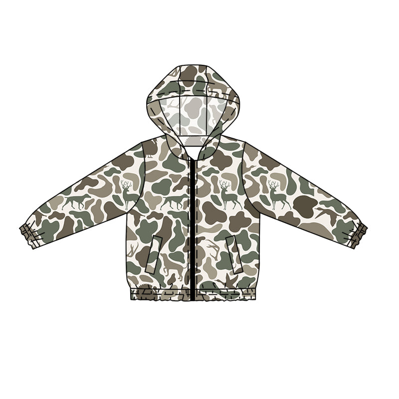 Preorder (moq 5)Baby Boys Long Sleeves Gray Ducks Deer Camo Zipper Pockets Hoodies Cardigan Jackets Top