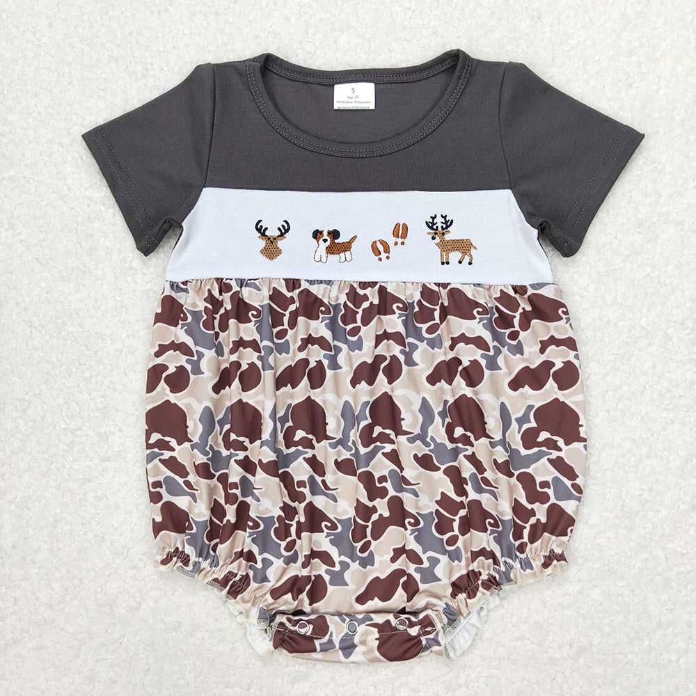 Baby Girls Camo Short Sleeve Deer Dogs Summer Rompers