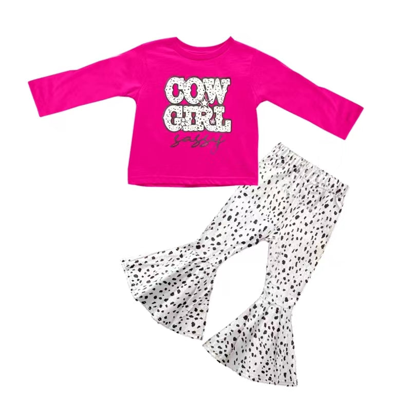 Baby Girls Cow Girl Sassy Western Top Black Bell Pants Clothes Sets preorder(moq 5)