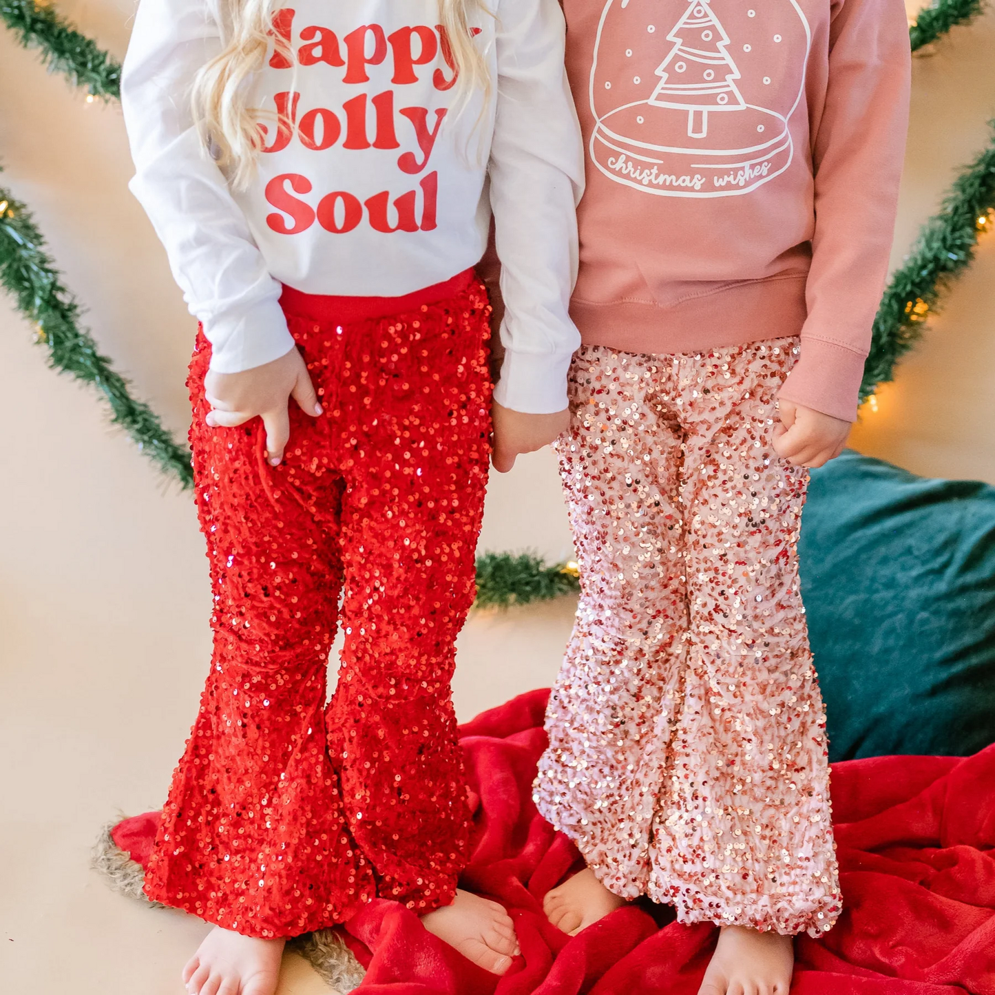Baby Girls Christmas red sequin bell pants