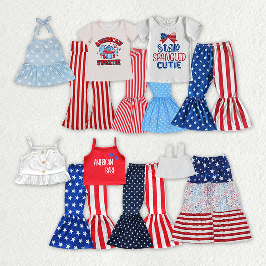 Sibling Baby Girls 4th Of July Bell Pants Outfits Clothes Sets