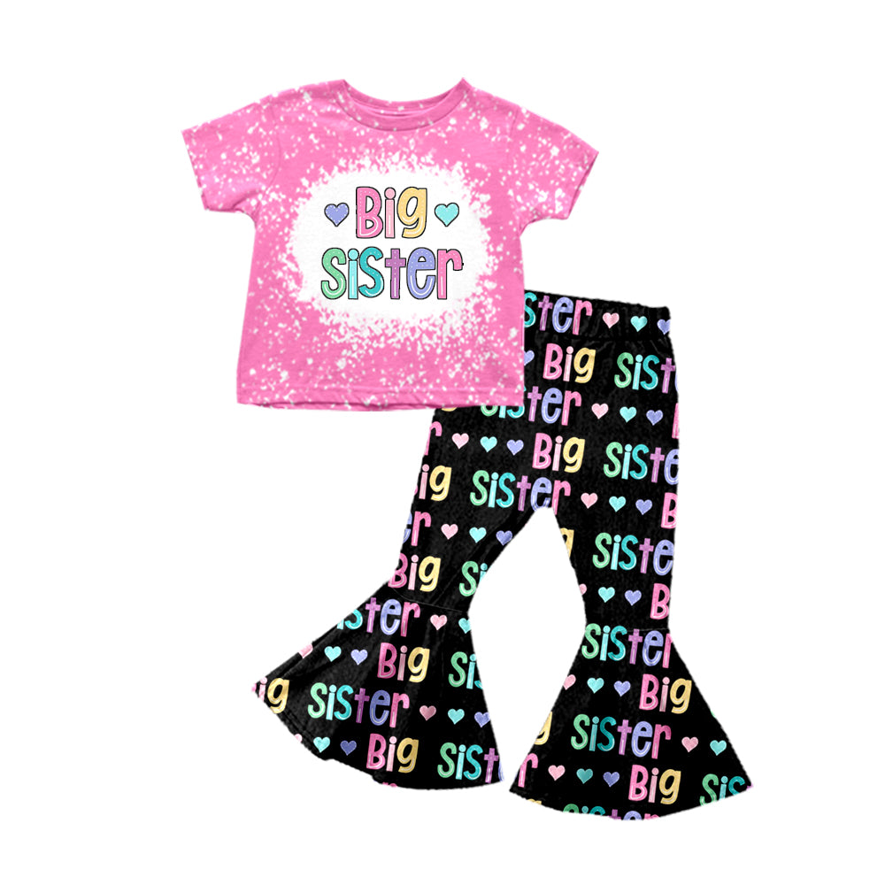 Baby Girls Big Sister Pink Top Bell Colorful Pants Clothing Sets Preorder(moq 5)