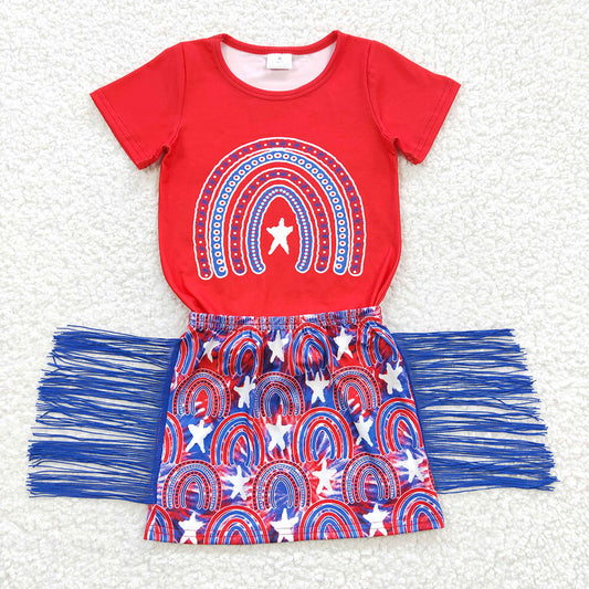 Baby Girls Rainbow 4th Of July Tassel Skirts Sets