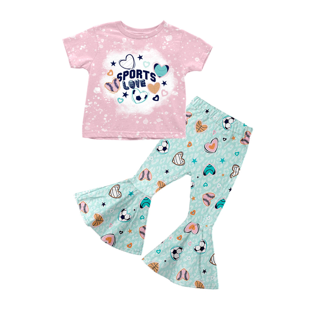 Baby Girls Pink Sports Love Shirt Top Bell Pants Clothes Sets Preorder(moq 5)