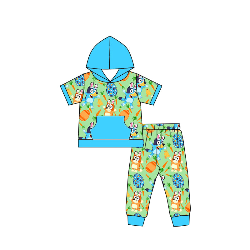 Baby Boys Easter Hooded Dog Shirts Top Pants Clothes Sets Preorder(moq 5)