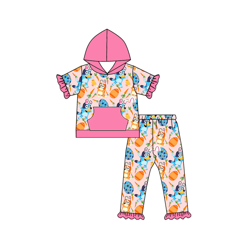 Baby Girls Pink Easter Hooded Dog Shirts Top Pants Clothes Sets Preorder(moq 5)