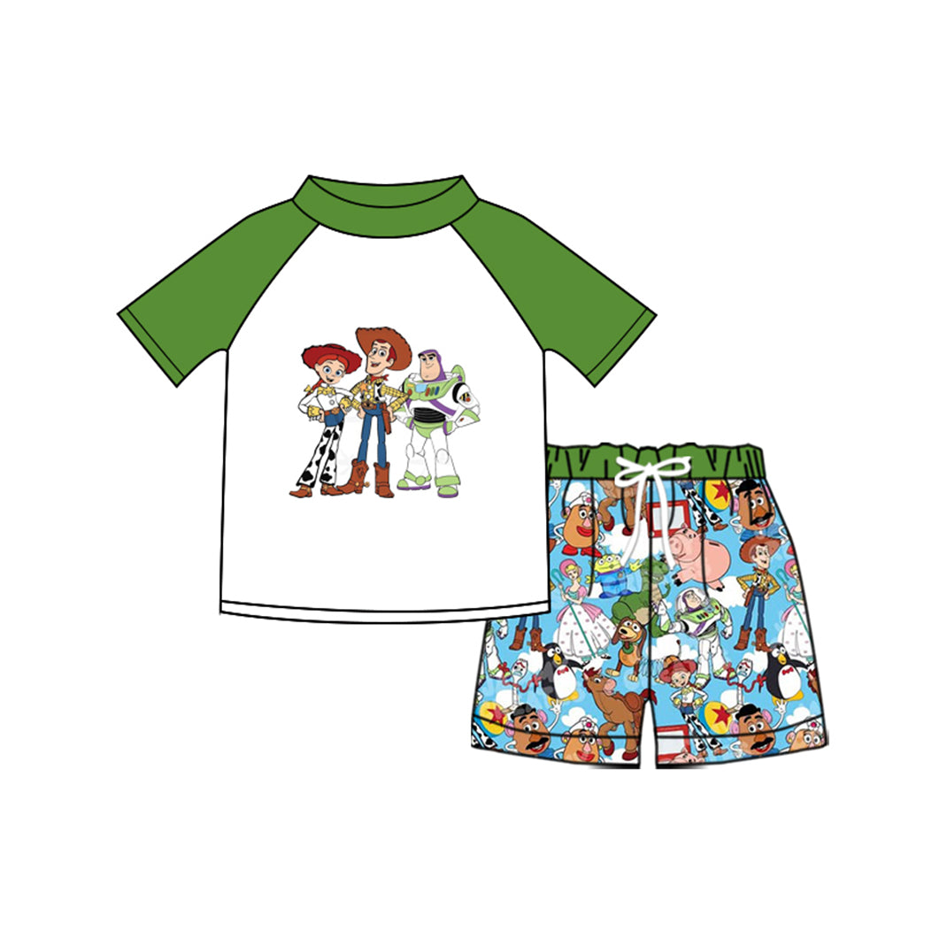 Preorder (moq 5)Baby Boys Cartoon Donkey Top Stripe Shorts Swimsuits Swimming Clothes Sets