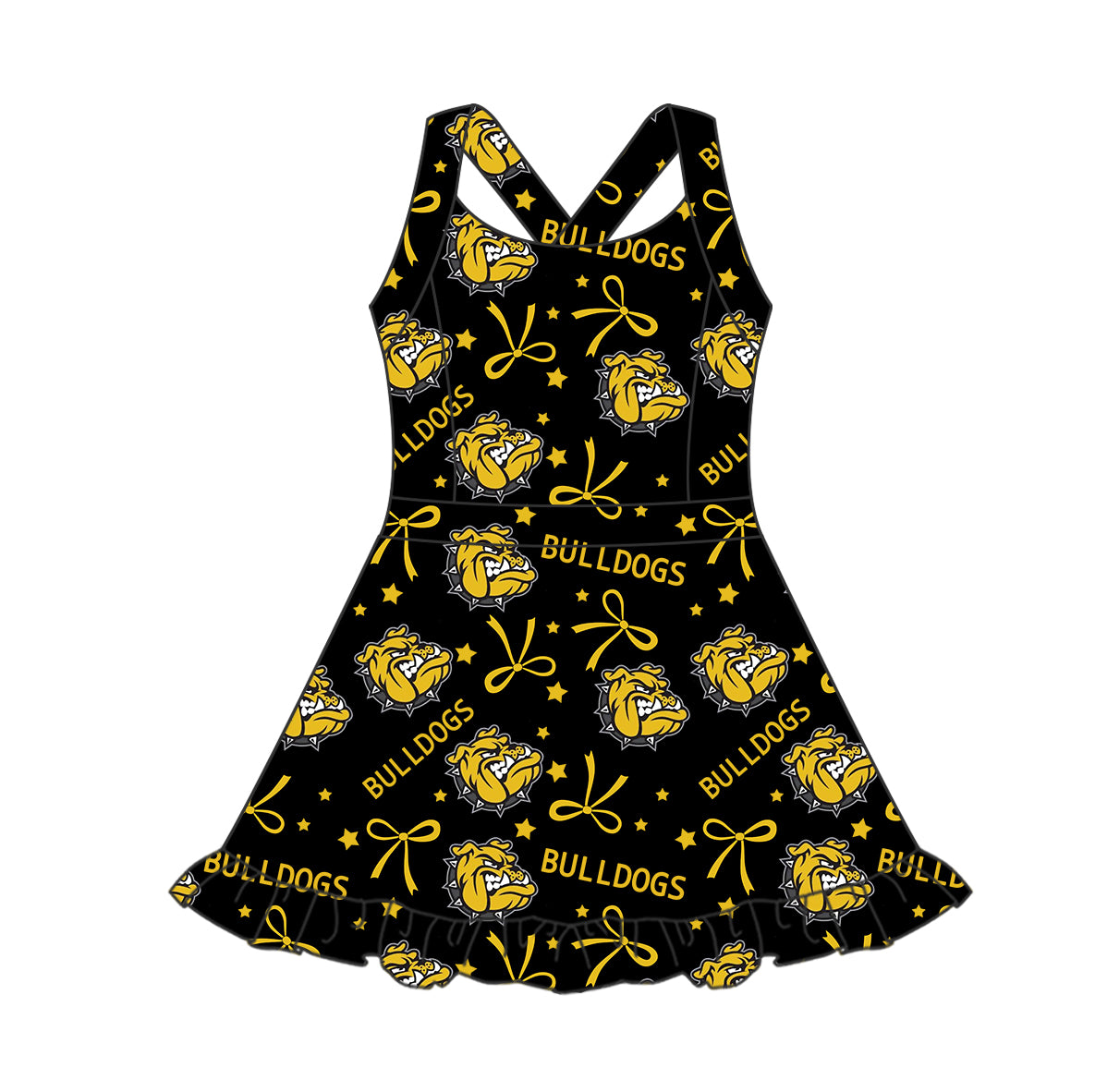 Preorder (moq 5)Baby Girls Straps Bulldog Team Short Knee Length Dresses