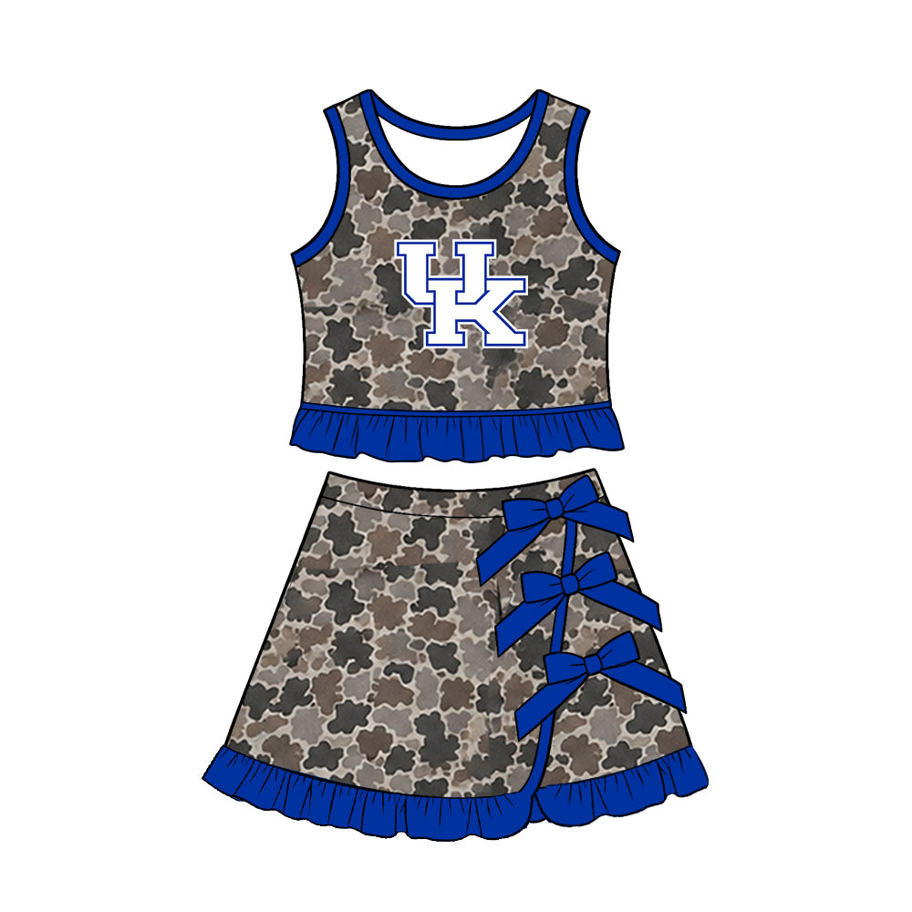 Preorder (moq 5) Baby Girls UK Kentucky Camouflage Vest Bows Skirt Short Team Clothes Sets