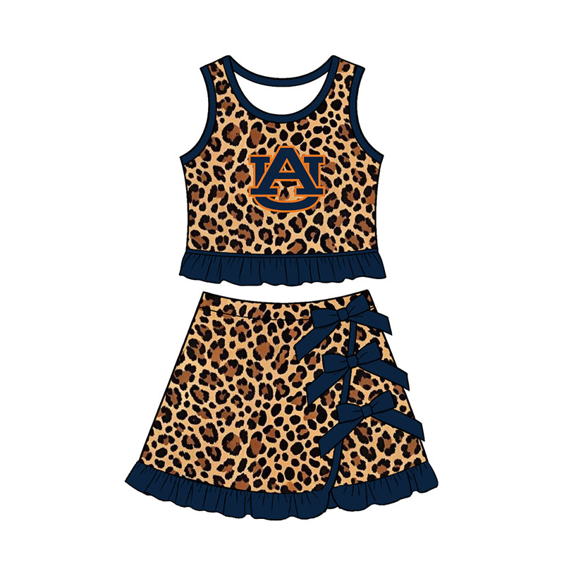 Preorder (moq 5) Baby Girls AU Leopard Vest Bows Skirt Short Team Clothes Sets