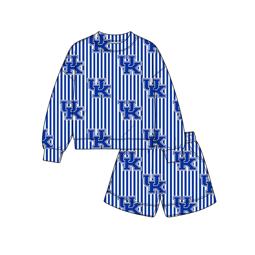 Preorder(moq 5)Baby Boys Long Sleeve UK Kentukey Stripes Top Pockets Shorts Team Sets