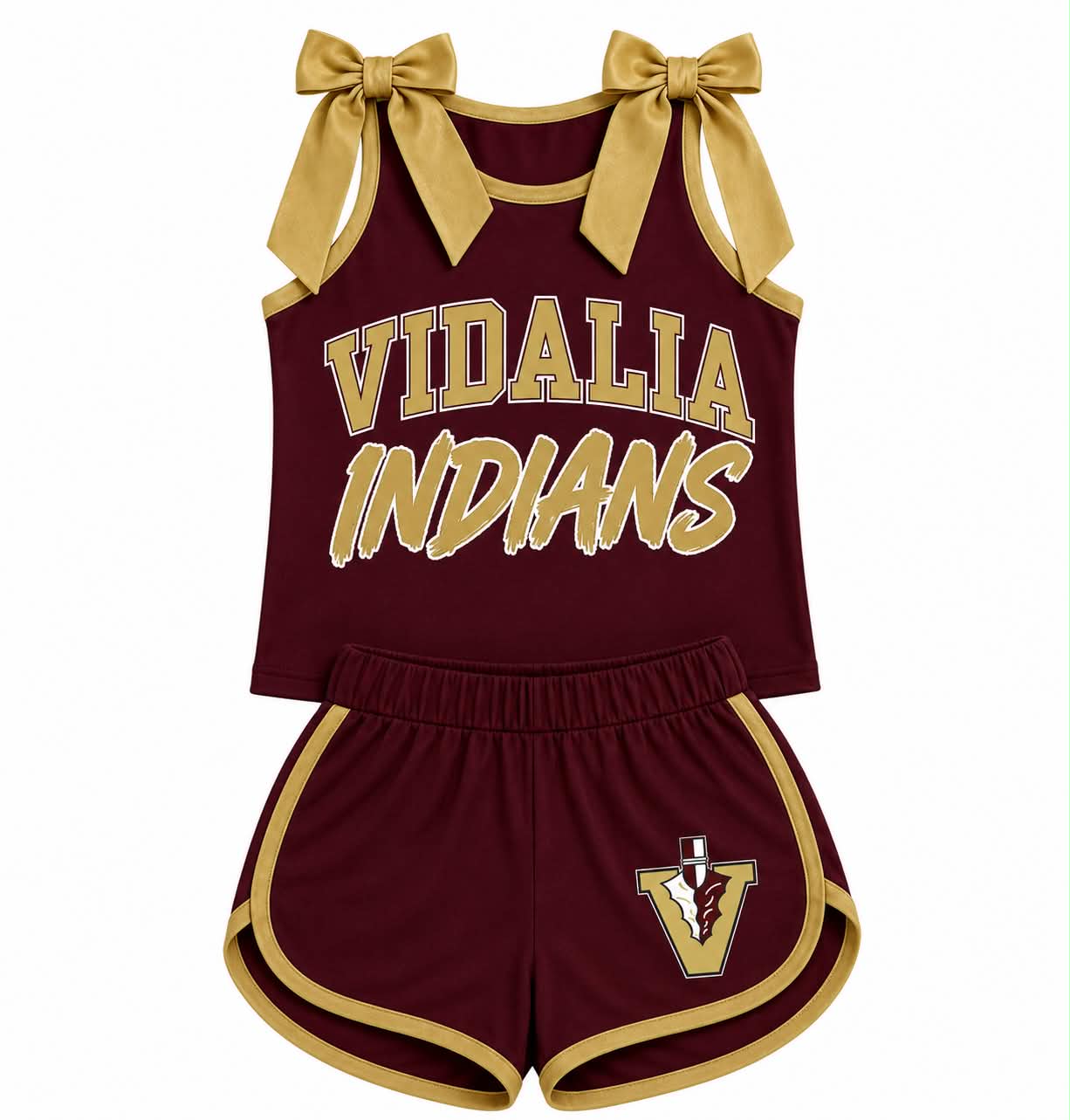 Preorder (moq 5)Baby Girls Vidalia Indians Team Bows Shirts Shorts Clothes Sets