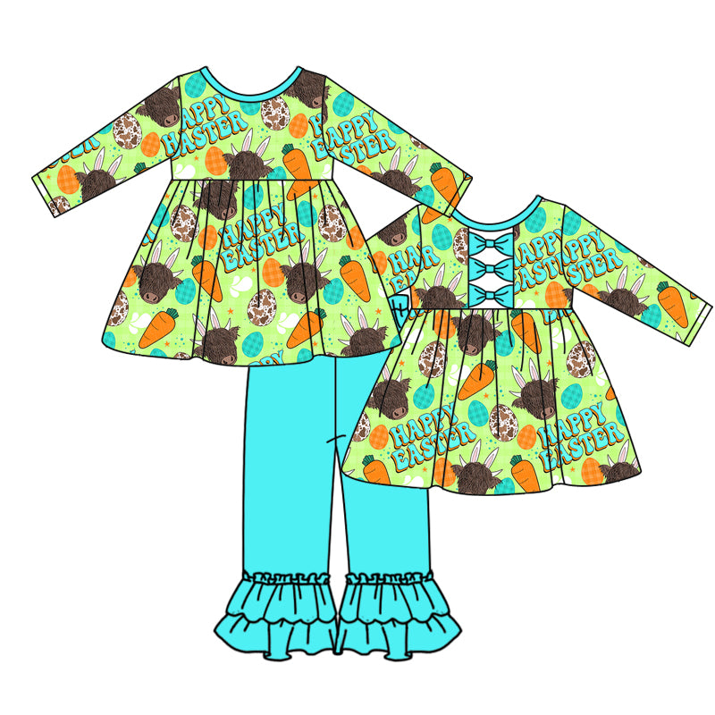 Baby Girls Happy Easter Cows Top Ruffle Pants Clothes Sets preorder(moq 5)