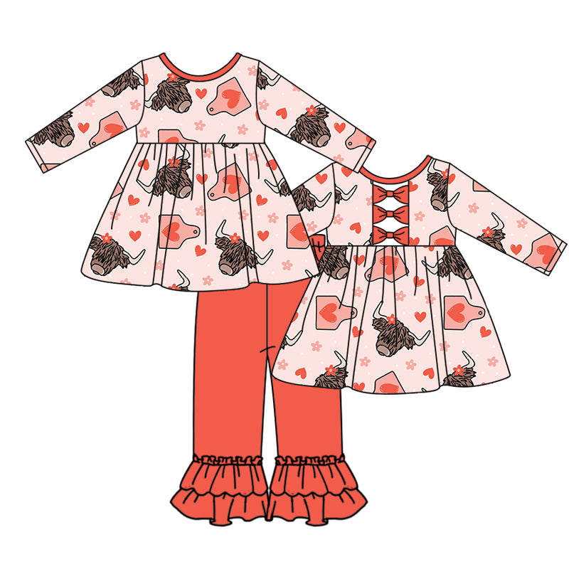 Baby Girls Western Valentines Highland Cow Top Pants Clothes Sets preorder(moq 5)