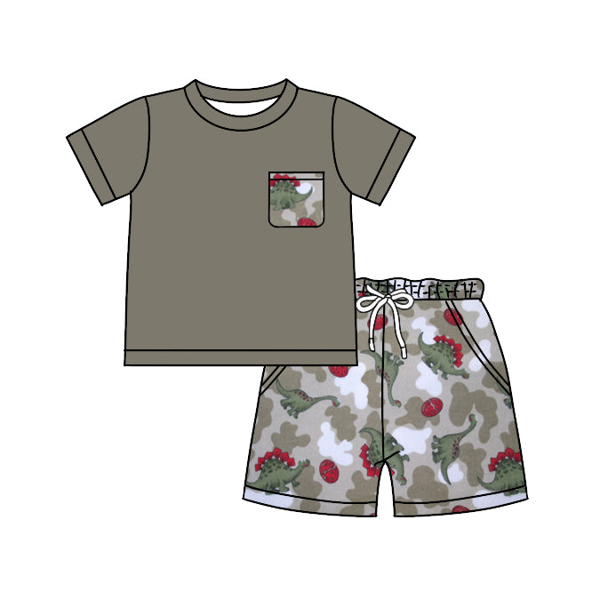 Baby Boys Pocket Tee Top Dinosaur Camo Shorts Clothes Sets preorder(moq 5)
