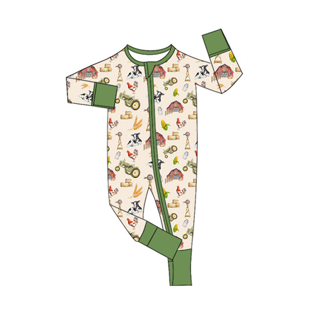 Preorder (moq 5)Baby Boys Long Sleeves Cows Houses Zipper Rompers