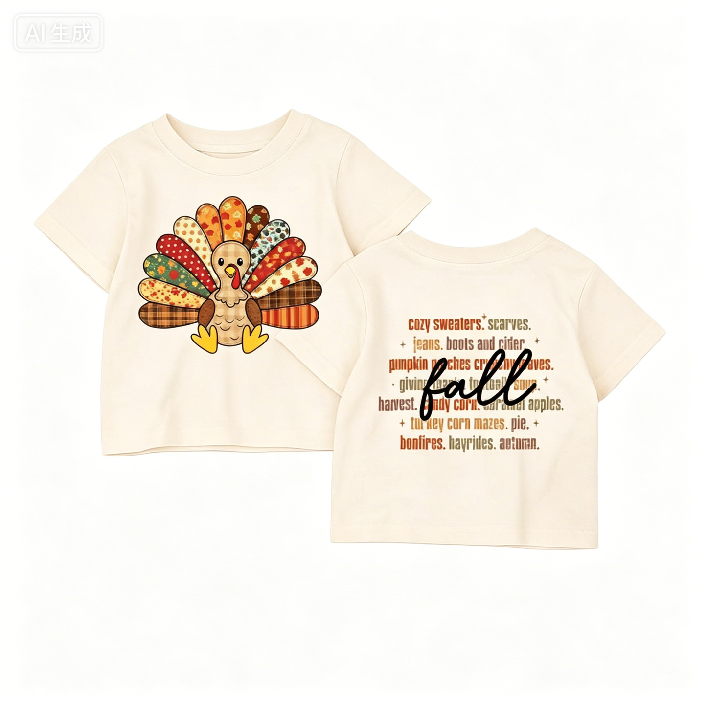 Preorder (moq 5)Baby Girls Short Sleeve Flowers Turkey Thanksgiving T-shirts Tops