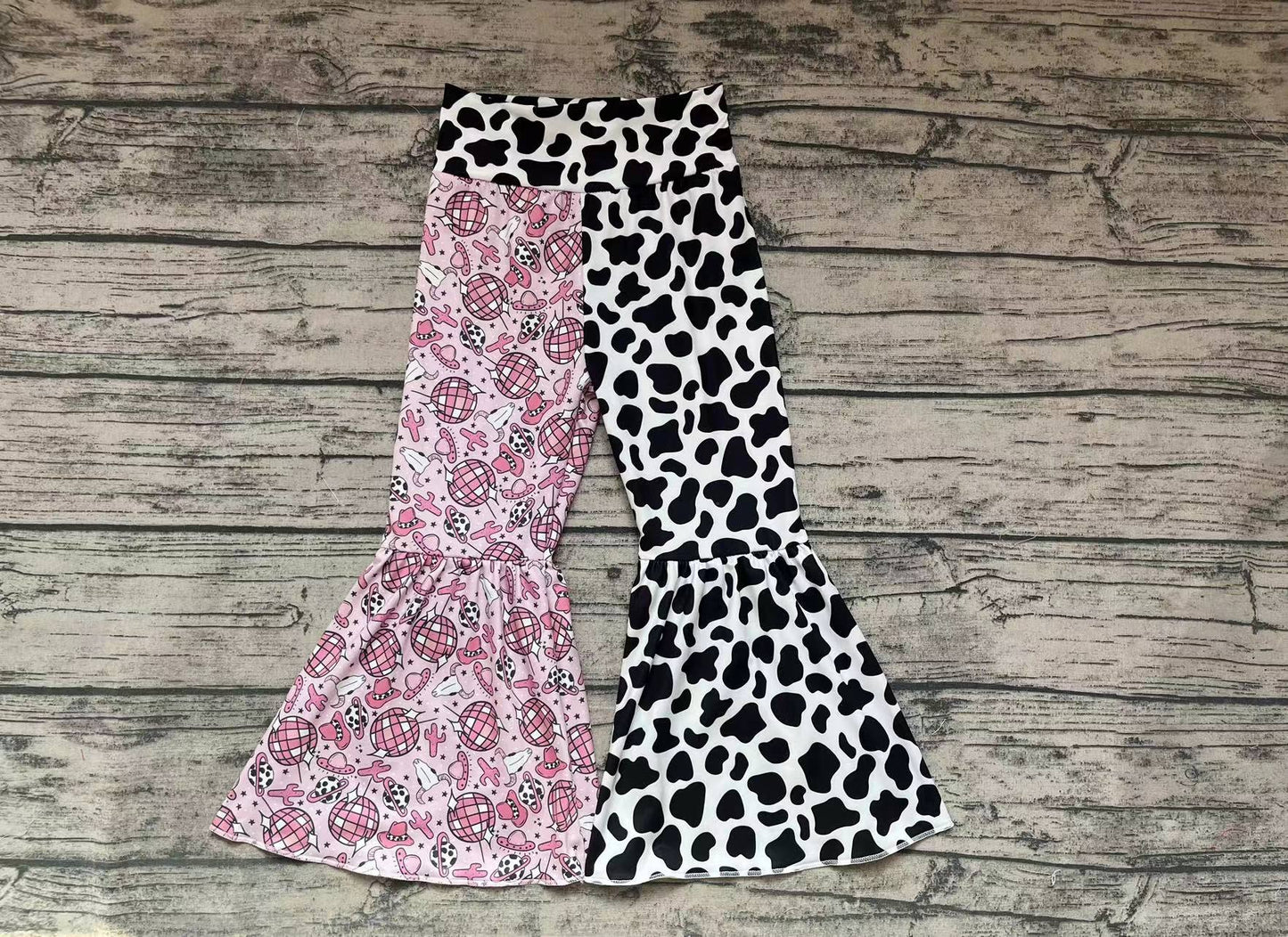 Baby Girls Cow Disco Western Black White Flare Bell Bottom Pants