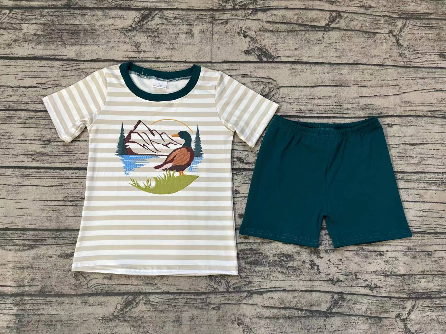 Baby Boys Khaki Stripes Duck Hunting Tee Shirts Tops Shorts Clothing Sets