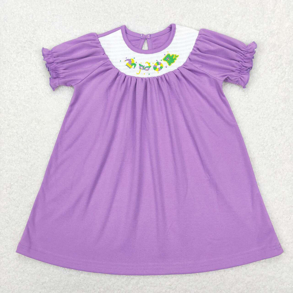 Baby Girls Mardi Gras Purple Cotton Smocked Dresses