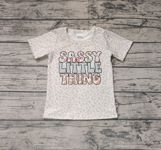 Baby Girls Easter Grey Leopard Sassy Little Thing Short Sleeve Tee Shirts Tops