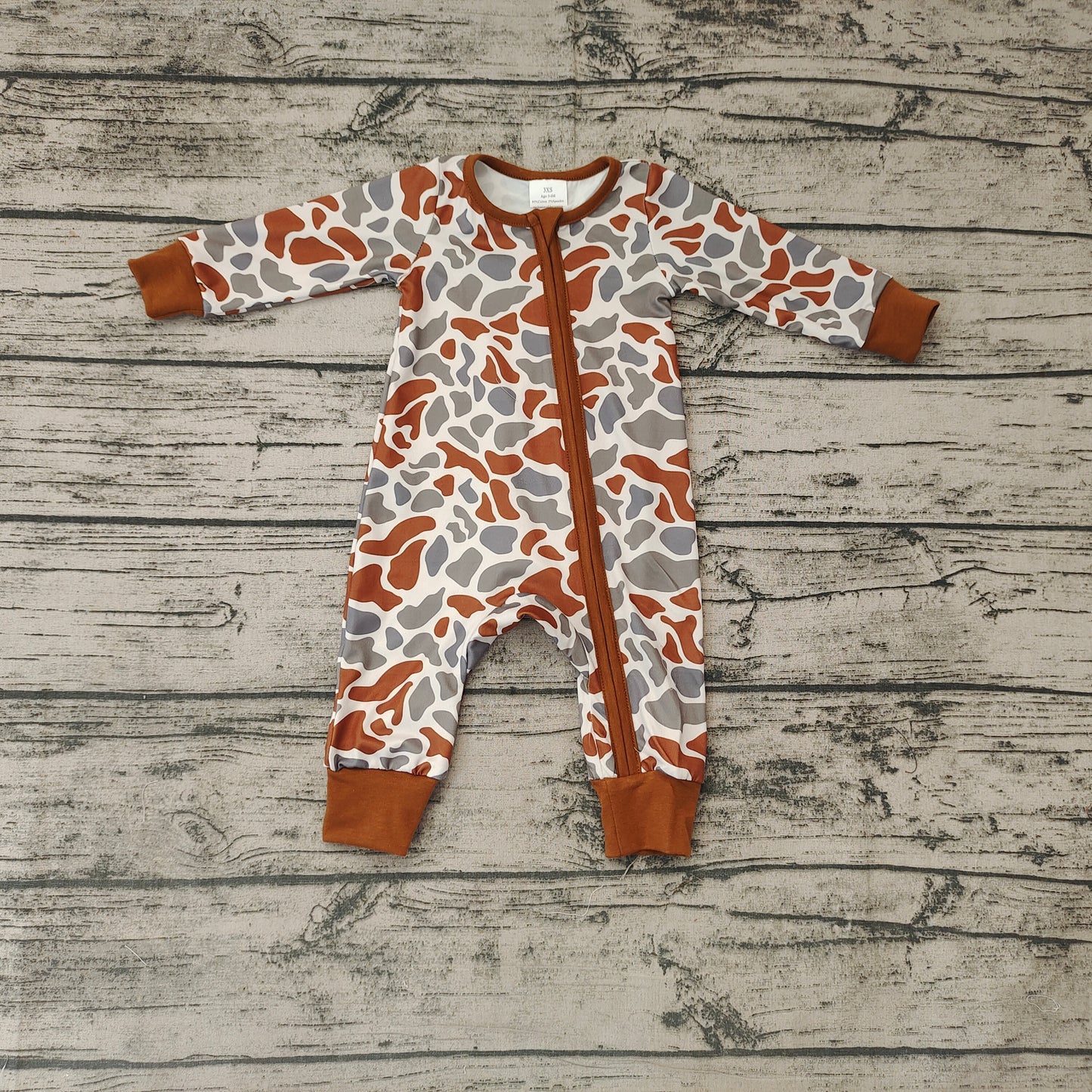Baby Boys Southern Grey Brown Camo Two Way Zip Convertible Rompers