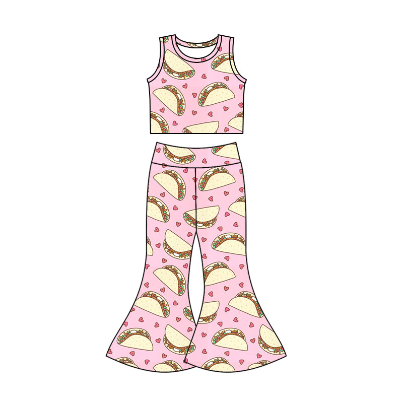 Baby Girls Taco Sleeveless Tops Flare Pants Clothes Outfits Sets preorder(moq 5)