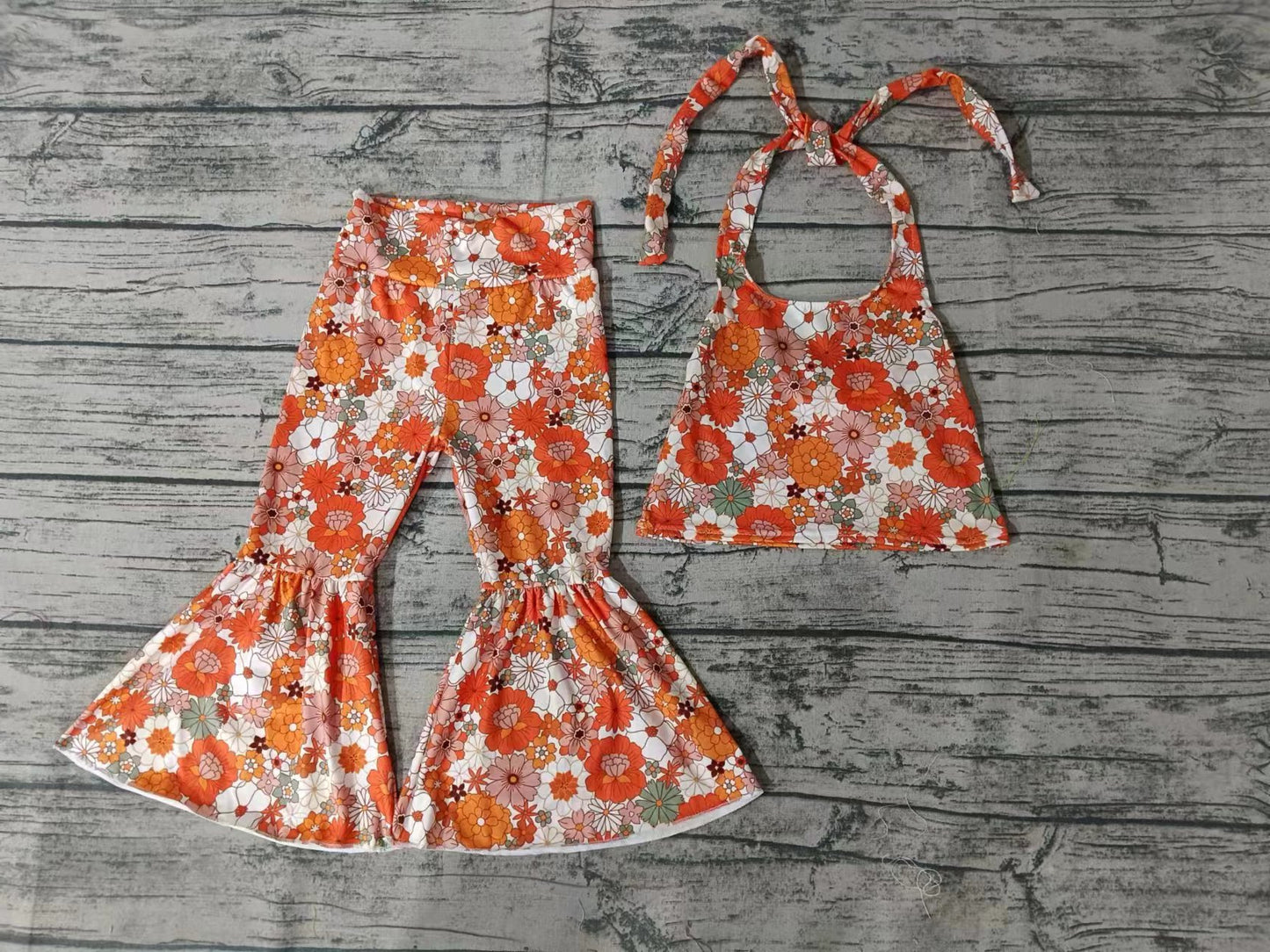 Baby Girls Toddler Spring Flowers Hlater Tops Bell Pants Clothing Sets preorder(moq 5)