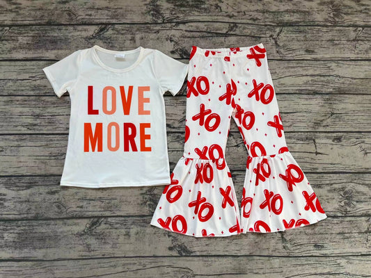 Baby Girls Valentines Love More Shirt XOXO Bell Pants Clothes Sets