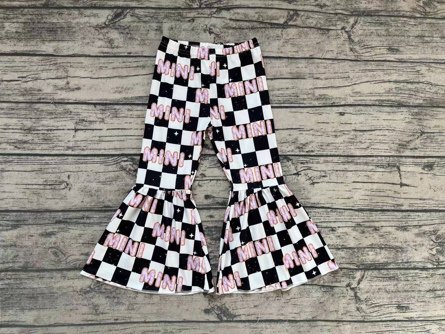 Baby Girls Mini Black Checkered Bell Bottom Flare Pants