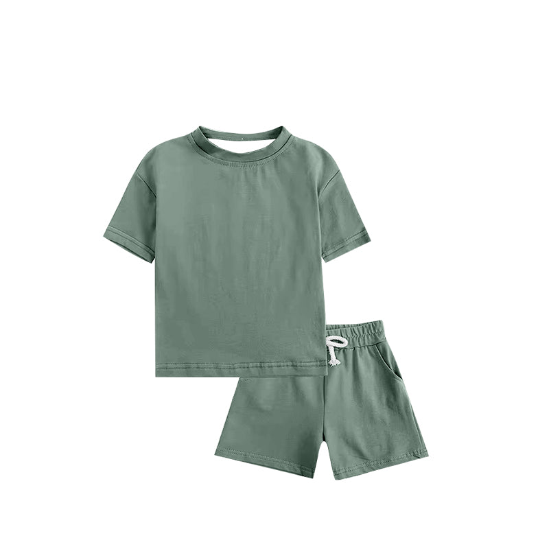 Preorder moq 5 Baby Boys Green Cotton Short Sleeves Top Pockets Shorts Sets