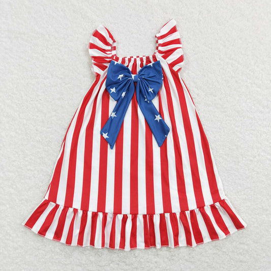 Baby Girls 4Th Of July Red Stripes Big Bow Knee Length Dresses