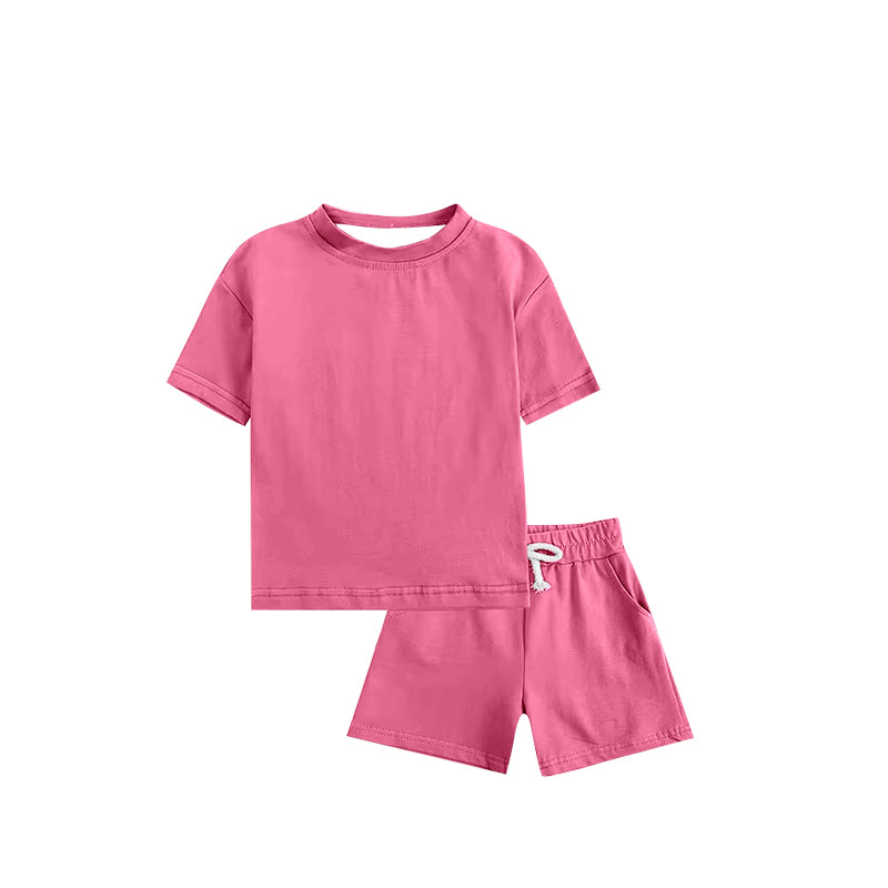 Preorder moq 5 Baby Girls Pink Cotton Short Sleeves Top Pockets Shorts Sets