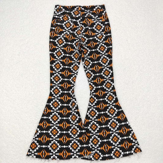 Adult Women Orange Black Aztec Denim Bell Pants Jeans