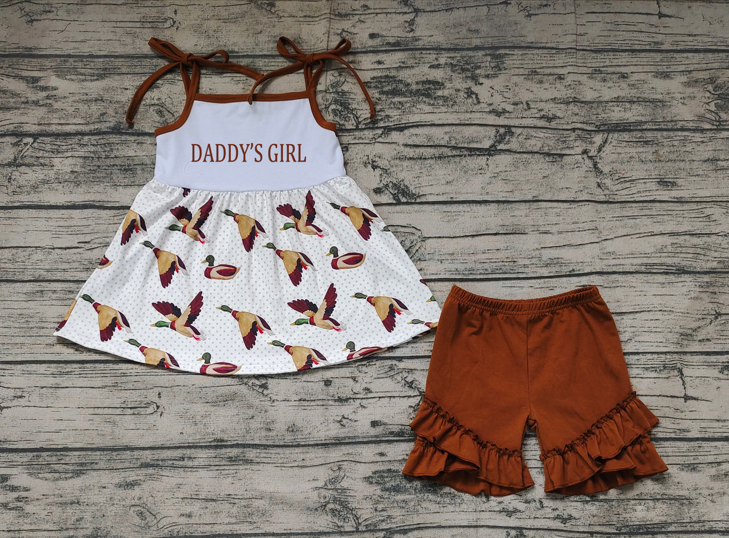 Baby Girls Daddy's Girl Duck Straps Tunic Top Ruffle Shorts Clothes Sets