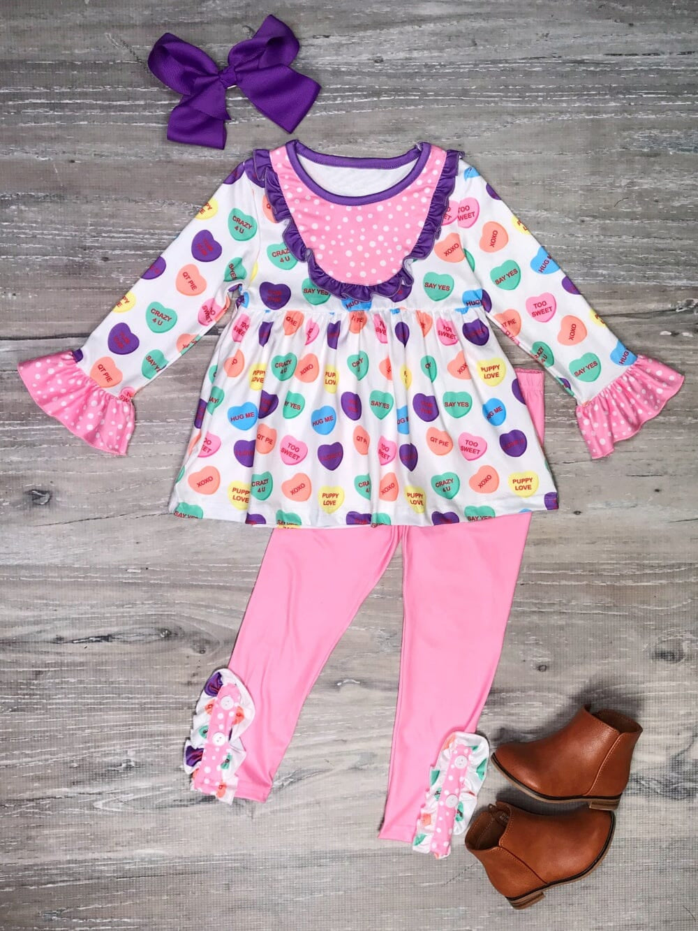 Baby Girls Valentines Hearts Tunic Top Legging Bottom Pants Clothes Sets preorder(moq 5)