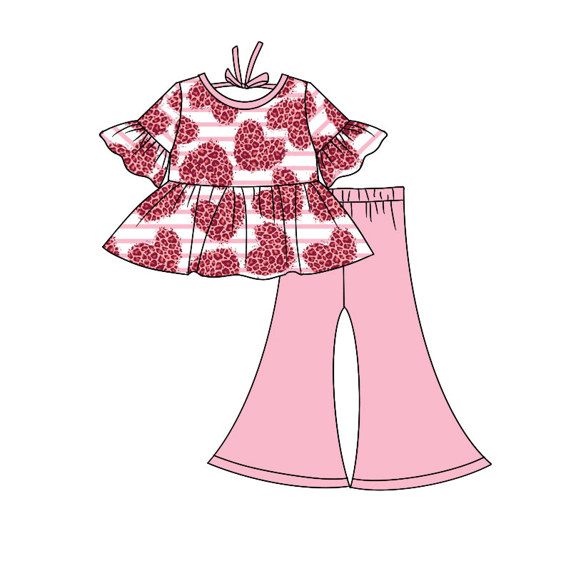Baby Girls Heart Short Sleeve Valentines Top Bell Pants Clothes Sets preorder(moq 5)