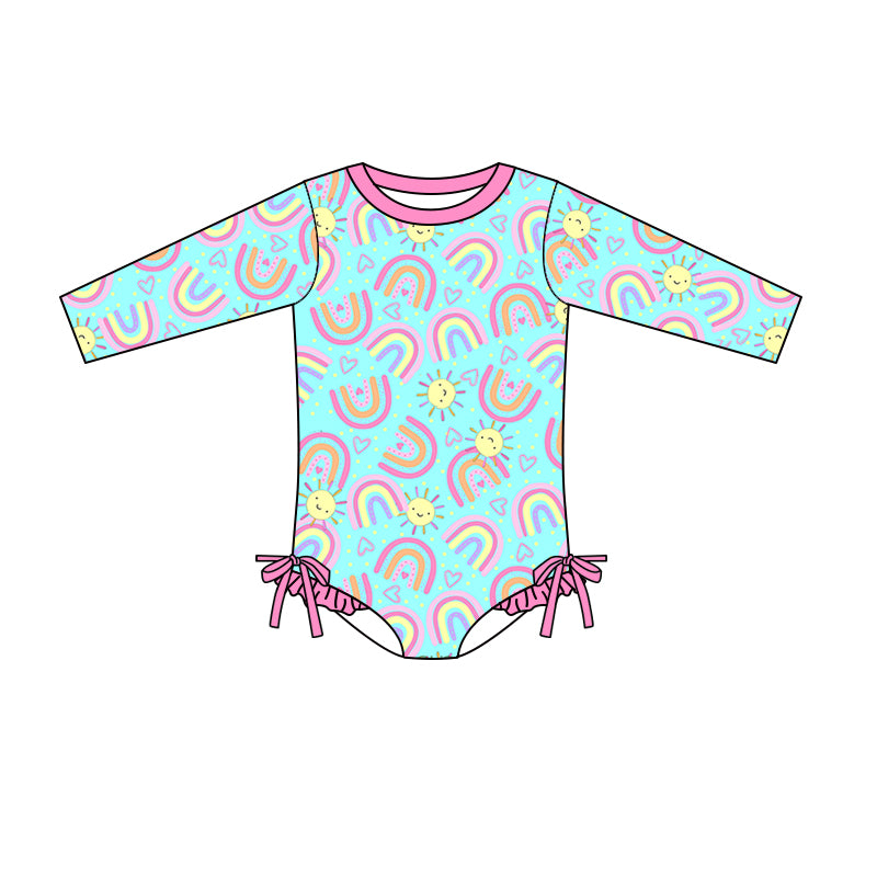Baby Girls Rainbow Sunshine Long Sleeve One Piece Swimsuits preorder(moq 5)