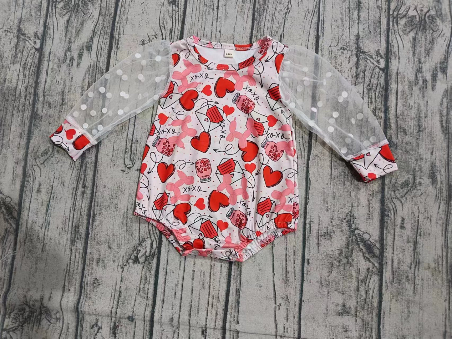 Preorder(moq 5)Baby Infant Girls Valentines Pink Hearts Dogs Long Sleeve Rompers