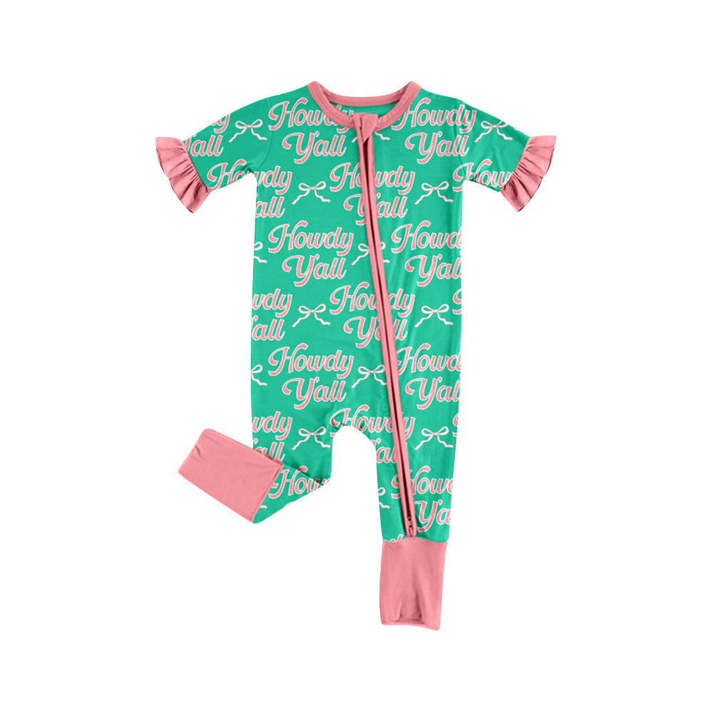 preorder(moq 5) Baby Girls Bows Howdy Western Two Way Zip Convertible Rompers