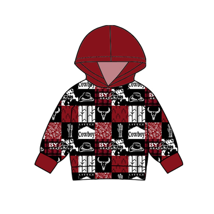 Preorder (moq 5)Baby Boys Cowboy Cow Red Hooded Tops