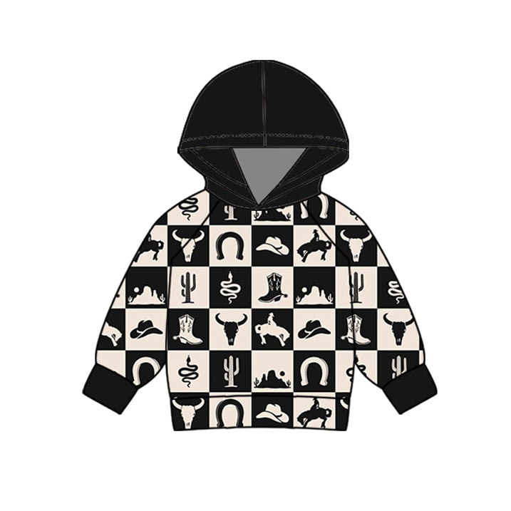 Preorder (moq 5)Baby Boys Cowboy Western Black Hooded Tops