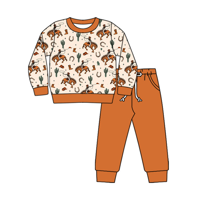 Preorder (moq 5)Baby Girls Long Sleeves Cowboy Rodeo Western Top Pant Clothes Sets