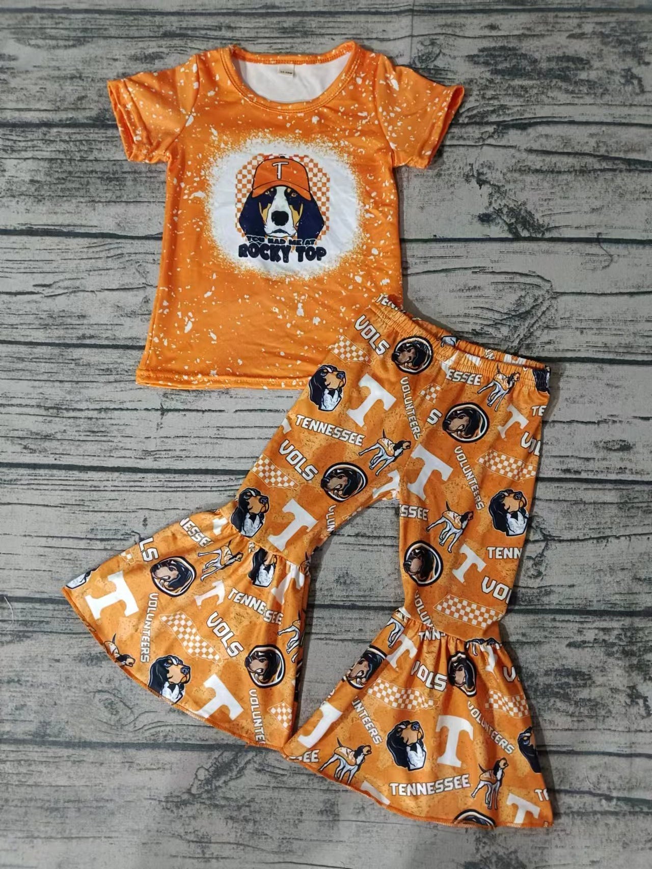 Baby Girls Team Dog Orange Tee Bell Pants Clothing Sets Preorder(moq 5)