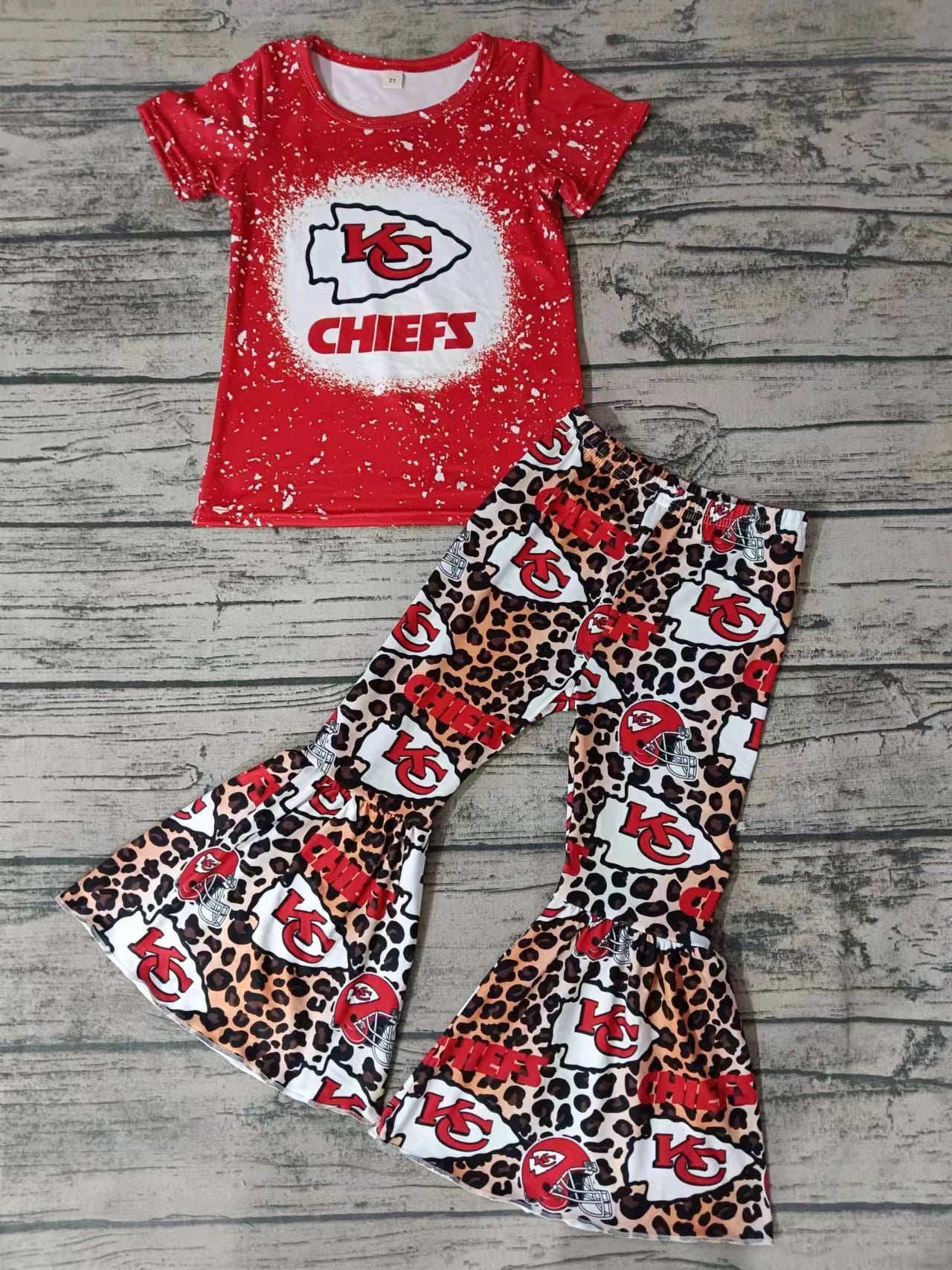 Baby Girls Team Red KC Tee Leopard Bell Pants Clothing Sets Preorder(moq 5)