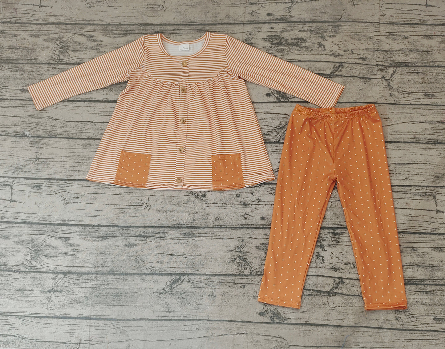 Baby Girls Long Sleeve Mustard Stripes Pocket Tunic Dots Legging Pants Clothing Sets