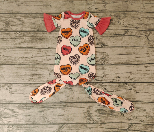 Baby Newborn Western Howdy Valentines Hearts Shorts Sleeve Gowns