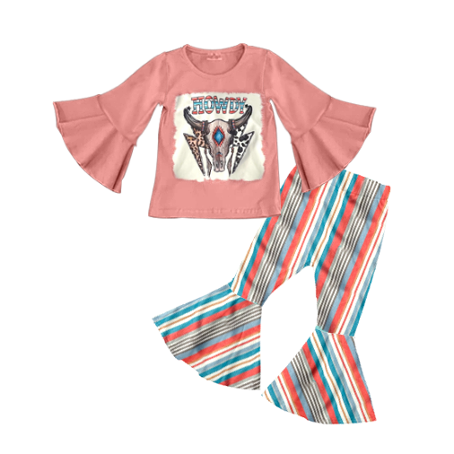 Baby Girls Western Howdy Top Stripes Flare Pants Boutique Clothes Sets preorder(moq 5)