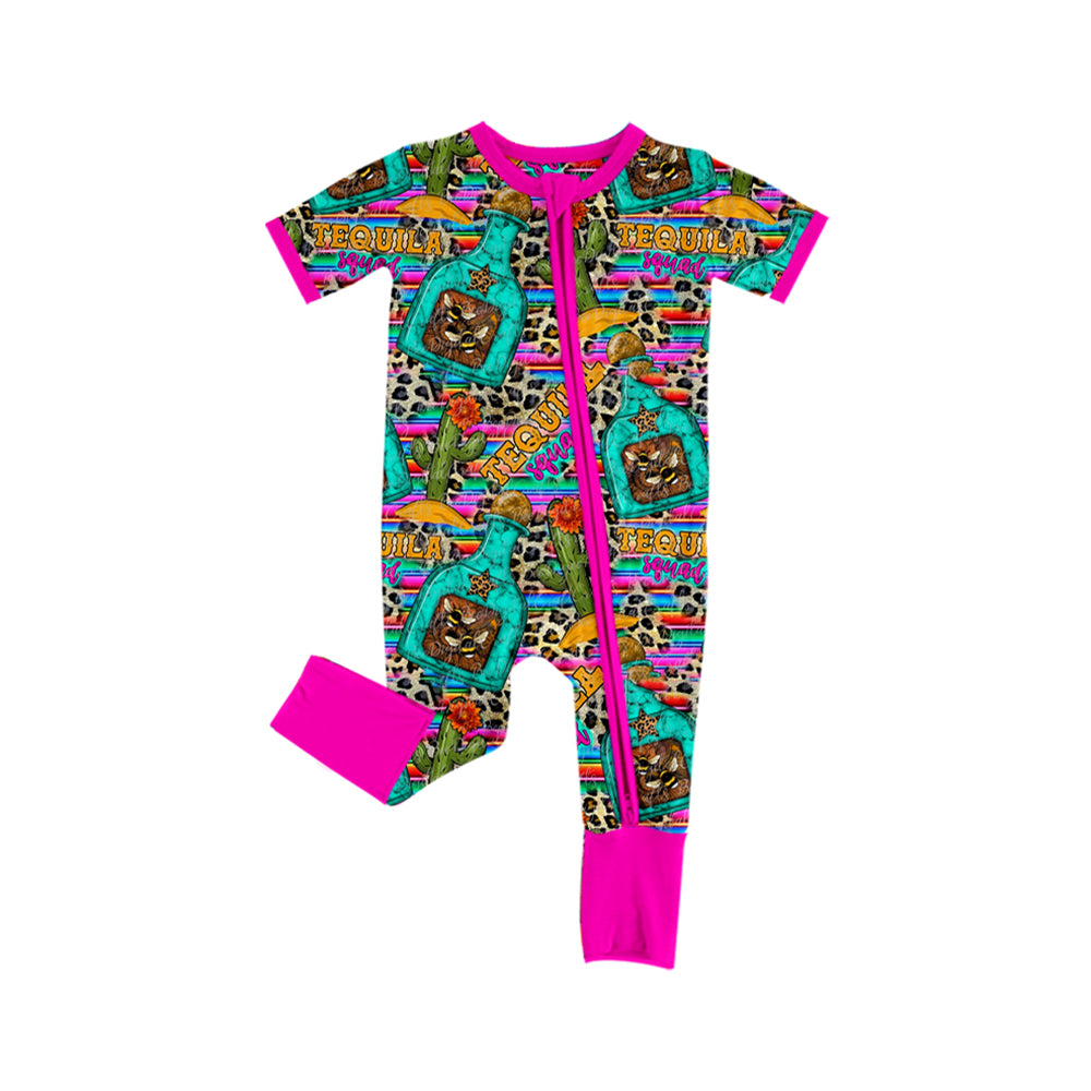 Preorder (moq 5)Baby Girls Western Pink Cactus Zipper Rompers